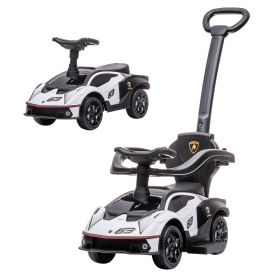 Licensed 2-in-1 Toddler Ride On Push Car Walker | Interactive Steering Wheel, Engine Sounds | Manual Push-Along Toy, White