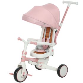 7 in 1 Tricycle Stroller for Toddler 1-5 Years w/ Adjustable Push Handle, Rotatable Seat, Removable Canopy, Pink