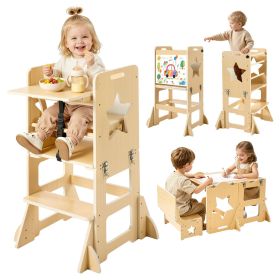 Toddler Tower, Wooden, 6 in 1 Kitchen Step Stool for Kids 1-5, Montessori Weaning Table and Chair Set