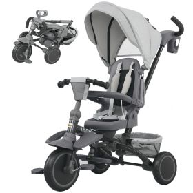 6 in 1 Kids Tricycle with Adjustable Push Handle, Removable Canopy, Reversible Seat, for 1-5 Years, Gray