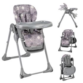 Gray Baby High Chair Adjustable Height/Backrest/Footrest Foldable with Wheels