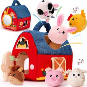 Baby Toys 6-12 Months - Surprise Barn Stuffed Farm Animals, Rattle, Crinkle, Mirror