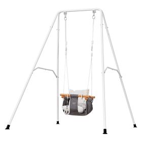 Toddler Swing and Jumper, 2 in 1 Swing Set and Bouncer, Soft Cushion with Foldable A-Frame Metal Stand, Heavy-Duty Thick Ropes