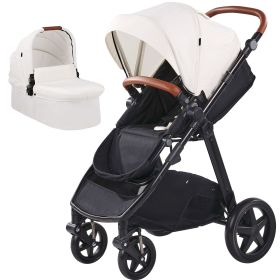 Travel System Stroller with Infant Bassinet, 2-in-1 Baby Cradle Stroller Combo, Reversible Seat, Easy One-button Folding