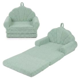 2-in-1 Flip Open Kids Sofa Lounger, Teddy Fleece Toddler Couch With Carry Handle For Ages 3+ (Green) (Option: Defaulttitle)