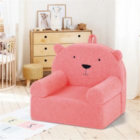 Bear-Shaped Kids Sofa, Teddy Fleece Foam Chair For Toddlers 3+, Portable Bear-Shaped Couch (Pink) (Option: Defaulttitle)