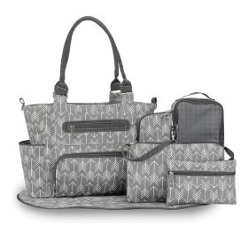 8Pcs Baby Nappy Diaper Bags Set For Mom Dad Mummy Handbags Multifunctional Diaper Changing Bags With Bottle Bag Mesh Bag Purse Diaper Pad 2 Burp (Option: DarkGrey)