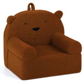 Bear-Shaped Kids Sofa, Teddy Fleece Foam Chair For Toddlers 3+, Portable Bear-Shaped Couch (Brown) (Option: Defaulttitle)