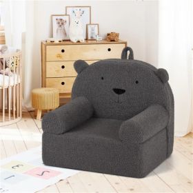 Bear-Shaped Kids Sofa, Teddy Fleece Foam Chair For Toddlers 3+, Portable Bear-Shaped Couch (Gray) (Option: Defaulttitle)