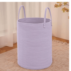 Large Woven Laundry Basket Hamper,60L Cotton Rope Storage Bin for Blankets,Toys and Clothes,Decorative Tall Nursery Hamper for Living Room (Shape: Round)