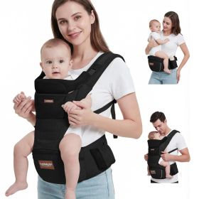 Baby Carrier with Hip Seat, 6-in-1 Baby Carrier Newborn to Toddler, Forward-Facing Carry for Active Babies, Adjustable Detachable Infant Carrier (Color: BLACK)
