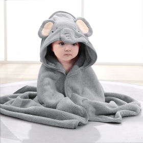 Hooded baby bath towel, made of ultra-soft and absorbent coral fleece, featuring a cute animal hood design. Suitable for newborns (style: 6 Gray Elephant Hugging Blanket)