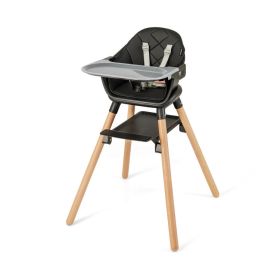 6 in 1 Convertible Highchair with Safety Harness and Removable Tray (Color: BLACK)